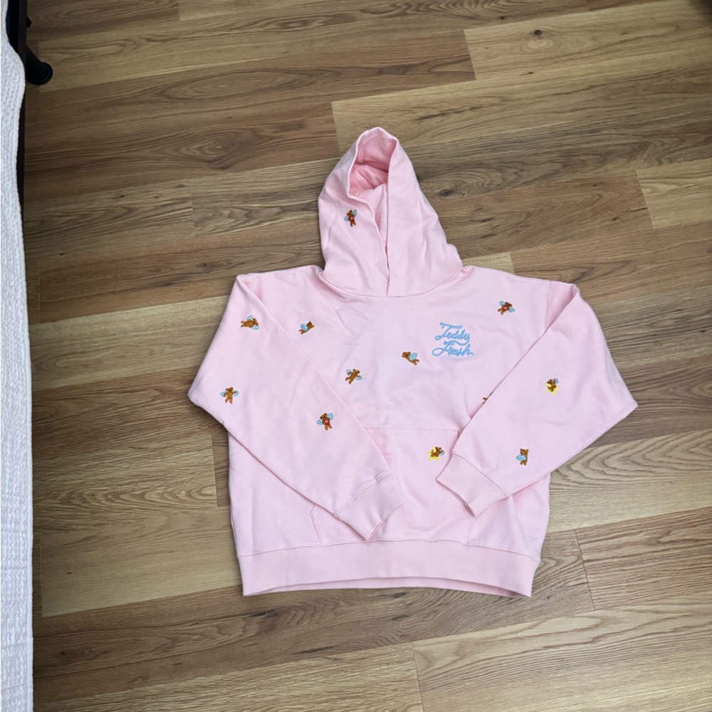 Teddy Fresh Light Pink Hoodie with Embroidered Bears